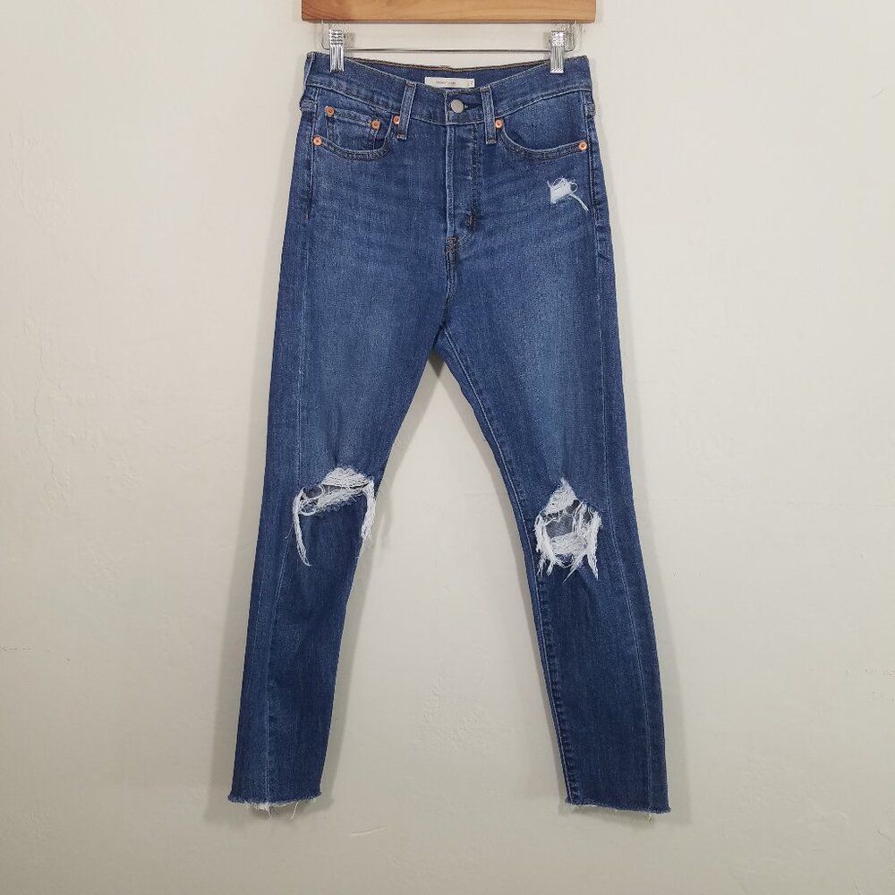 Levi's Wedgie Skinny Button Fly Distressed Stretch Jeans Blue Size 27
